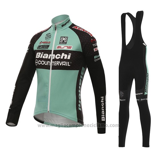 2016 Abbigliamento Ciclismo Bianchi Mtb Nero e Verde Manica Lunga e Salopette