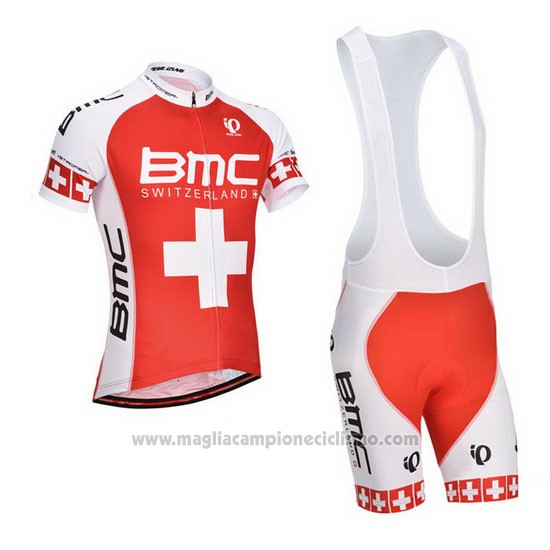 2014 Abbigliamento Ciclismo BMC Campione Svizzera Arancione e Bianco Manica  Corta e Salopette