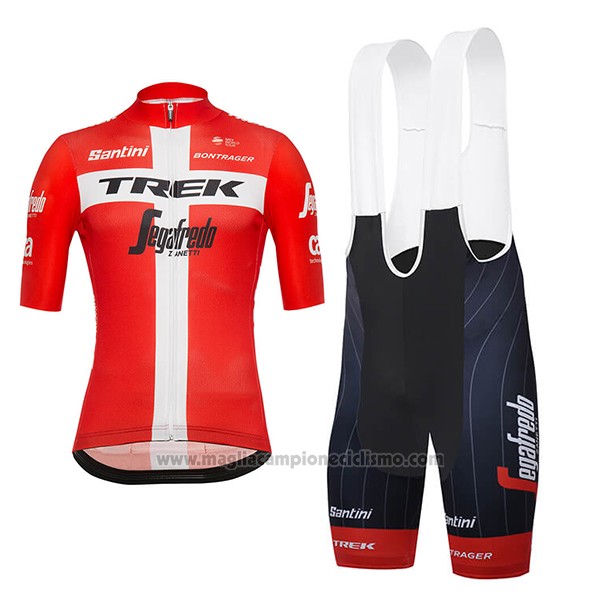 2018 Abbigliamento Ciclismo Trek Segafredo Campione Danimarca Manica Corta  e Salopette