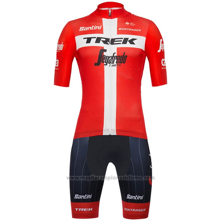 2018 Abbigliamento Ciclismo Trek Segafredo Campione Danimarca Manica Corta  e Salopette