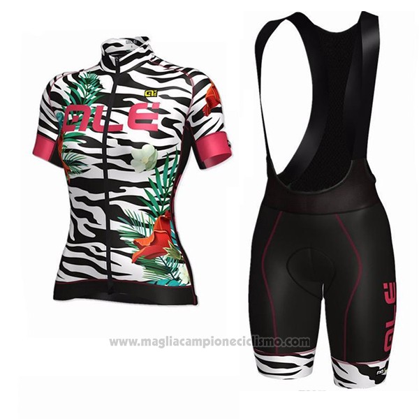 2017 Abbigliamento Ciclismo Donne ALE Flowers Bianco e Nero Manica Corta e Salopette