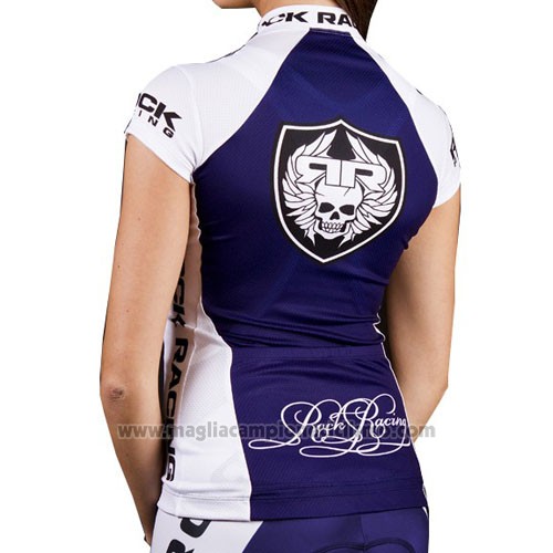 2016 Abbigliamento Ciclismo Donne Racing Bianco e Blu Manica Corta e Salopette