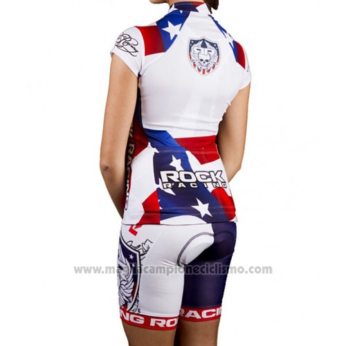 2016 Abbigliamento Ciclismo Rock Racing Bianco e Blu Manica Corta e Salopette