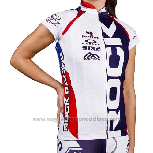 2016 Abbigliamento Ciclismo Rock Racing Bianco e Blu Manica Corta e Salopette