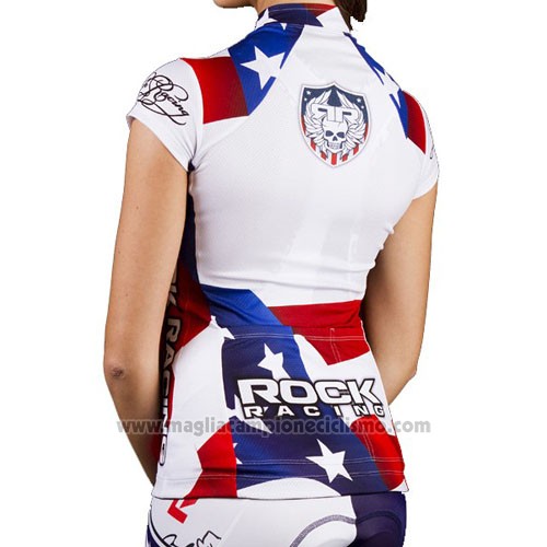 2016 Abbigliamento Ciclismo Rock Racing Bianco e Blu Manica Corta e Salopette