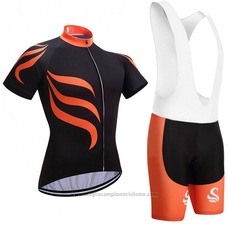 2018 Abbigliamento Ciclismo Snovaky Nero e Arancione Manica Corta e Salopette