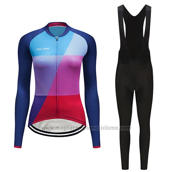 2019 Abbigliamento Ciclismo Donne Dirty Snow Blu Rosso Viola Manica Lunga e Salopette
