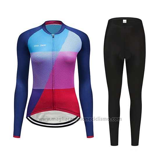 2019 Abbigliamento Ciclismo Donne Dirty Snow Blu Rosso Viola Manica Lunga e Salopette