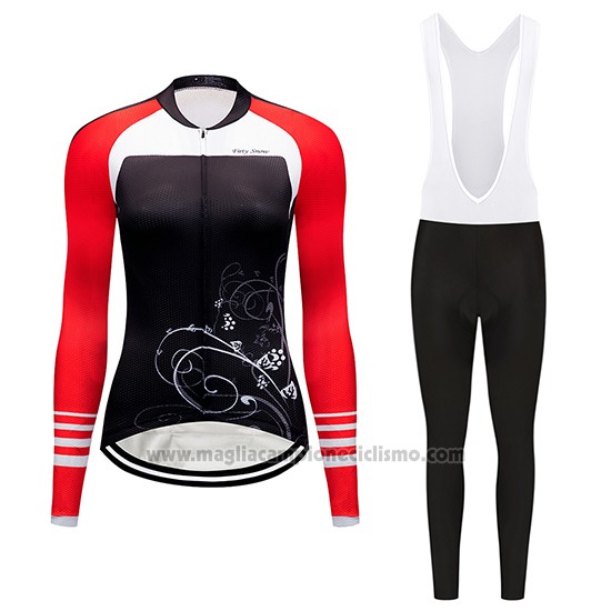 2019 Abbigliamento Ciclismo Donne Dirty Snow Rosso Bianco Nero Manica Lunga e Salopette