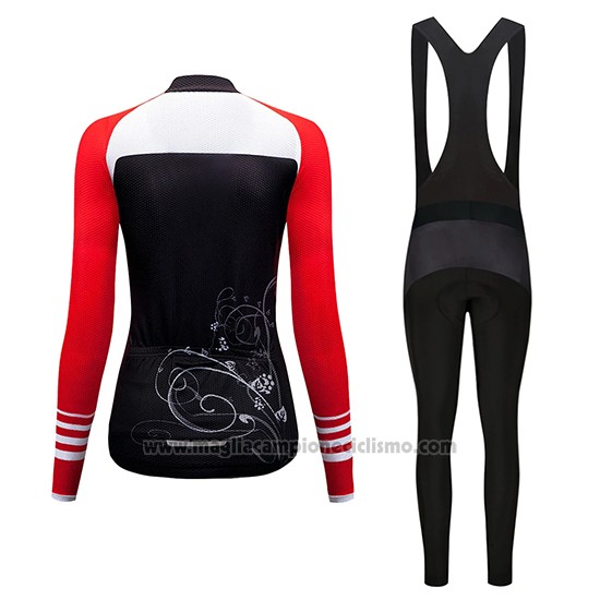 2019 Abbigliamento Ciclismo Donne Dirty Snow Rosso Bianco Nero Manica Lunga e Salopette