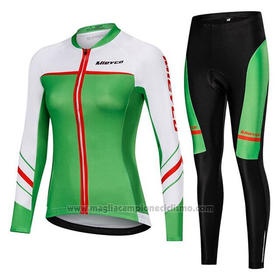 2019 Abbigliamento Ciclismo Donne Mieyco Bianco Verde Manica Lunga e Salopette