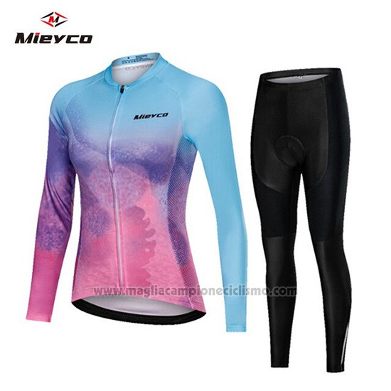 2019 Abbigliamento Ciclismo Donne Mieyco Blu Rosa Manica Lunga e Salopette