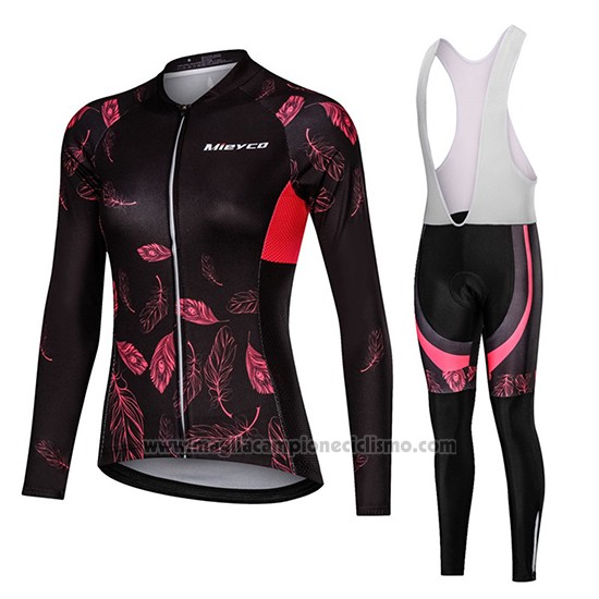2019 Abbigliamento Ciclismo Donne Mieyco Nero Rosso Manica Lunga e Salopette