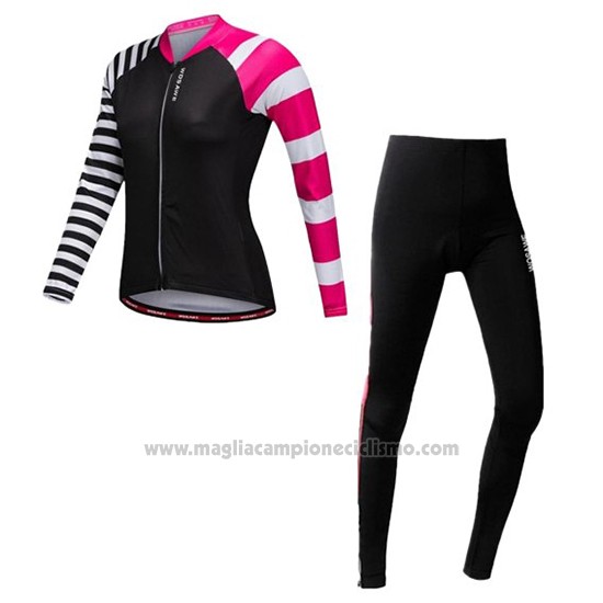 2019 Abbigliamento Ciclismo Donne Wosawe Nero Bianco Rosa Manica Lunga e Salopette