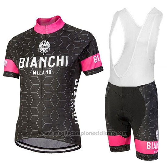 2018 Abbigliamento Ciclismo Bianchi Nevola Nero e Rosa Manica Corta e Salopette