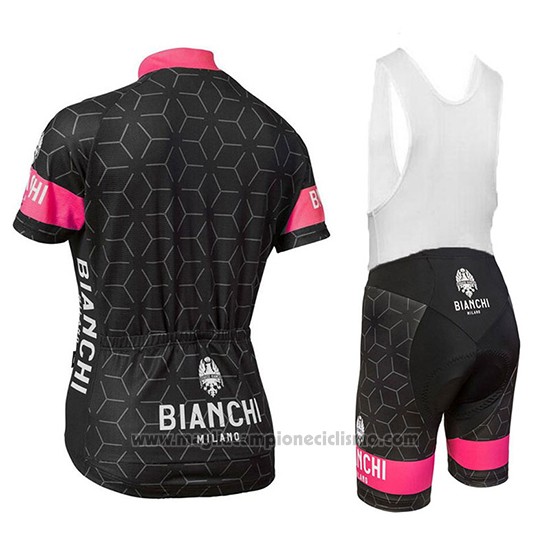 2018 Abbigliamento Ciclismo Bianchi Nevola Nero e Rosa Manica Corta e Salopette
