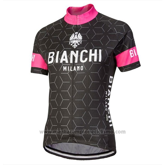 2018 Abbigliamento Ciclismo Bianchi Nevola Nero e Rosa Manica Corta e Salopette