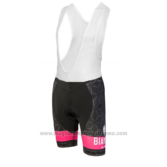 2018 Abbigliamento Ciclismo Bianchi Nevola Nero e Rosa Manica Corta e Salopette