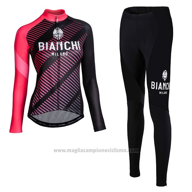 Abbigliamento Ciclismo Donne Bianchi Milano Catria Nero Rosa Manica Lunga e Salopette