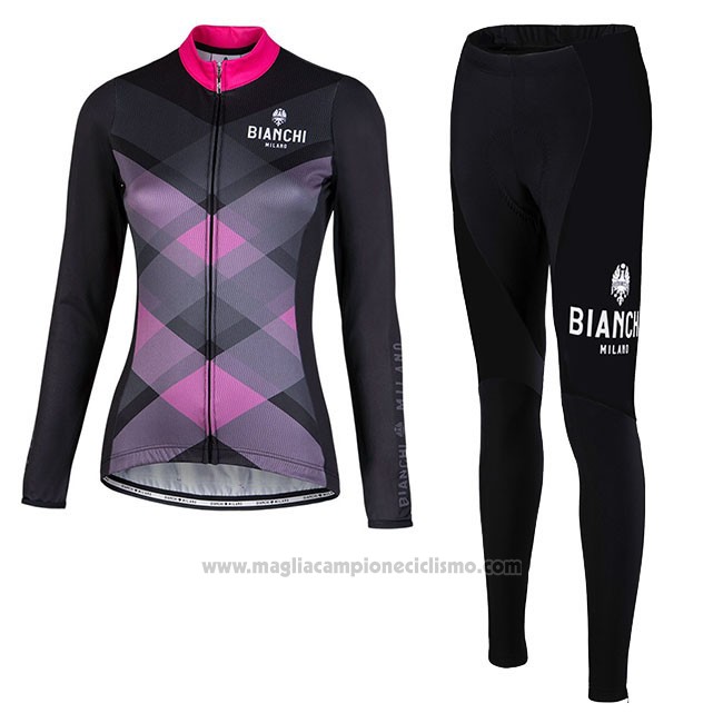 Abbigliamento Ciclismo Donne Bianchi Milano Cornedo Nero Rosa Manica Lunga e Salopette