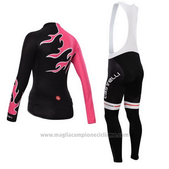 2014 Abbigliamento Ciclismo Donne Castelli Rosso e Nero Manica Lunga e Salopette