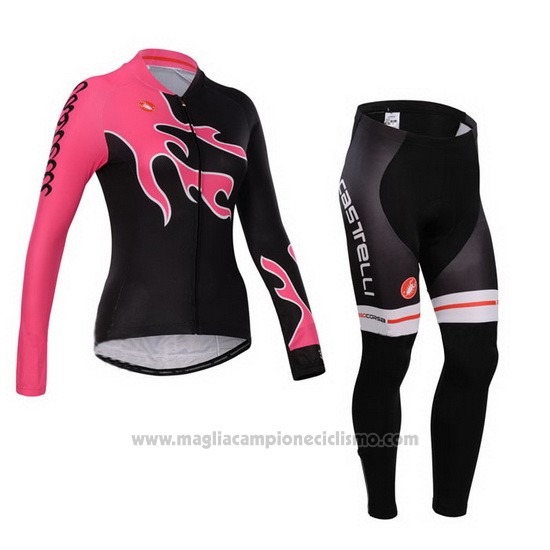 2014 Abbigliamento Ciclismo Donne Castelli Rosso e Nero Manica Lunga e Salopette