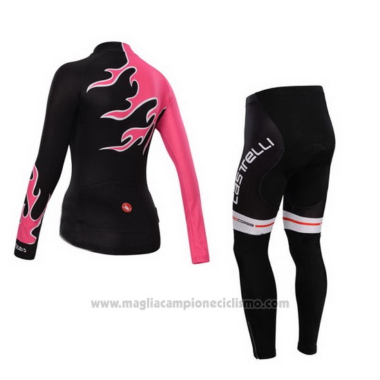 2014 Abbigliamento Ciclismo Donne Castelli Rosso e Nero Manica Lunga e Salopette
