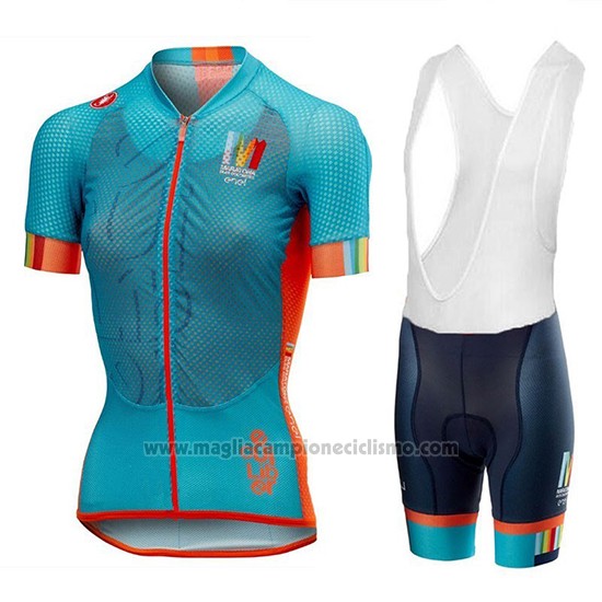 2018 Abbigliamento Ciclismo Donne Castelli Maratona Dles Dolomites-Enel Blu Arancione Manica Corta e Salopette