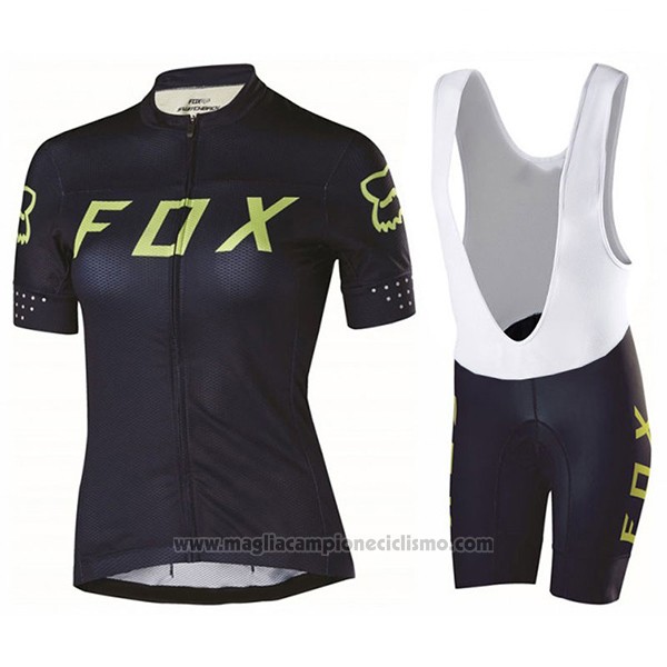 2017 Abbigliamento Ciclismo Donne Fox Nero e Verde Manica Corta e Salopette