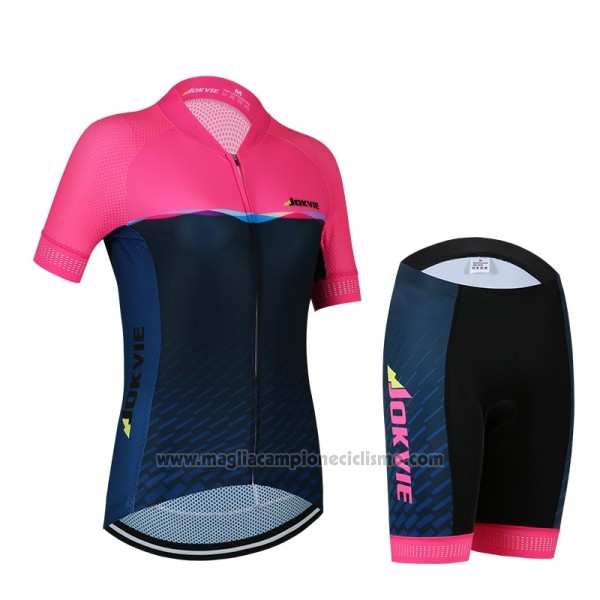 2018 Abbigliamento Ciclismo Donne Jokvie Rosa Spento Blu Manica Corta e Salopette