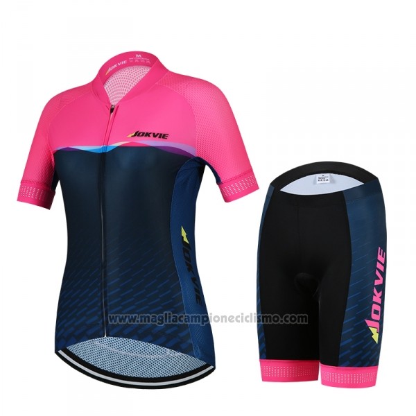 2018 Abbigliamento Ciclismo Donne Jokvie Rosa Spento Blu Manica Corta e Salopette