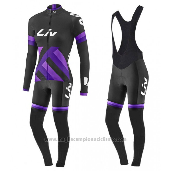 2017 Abbigliamento Ciclismo Donne Liv Nero e Viola Manica Lunga e Salopette