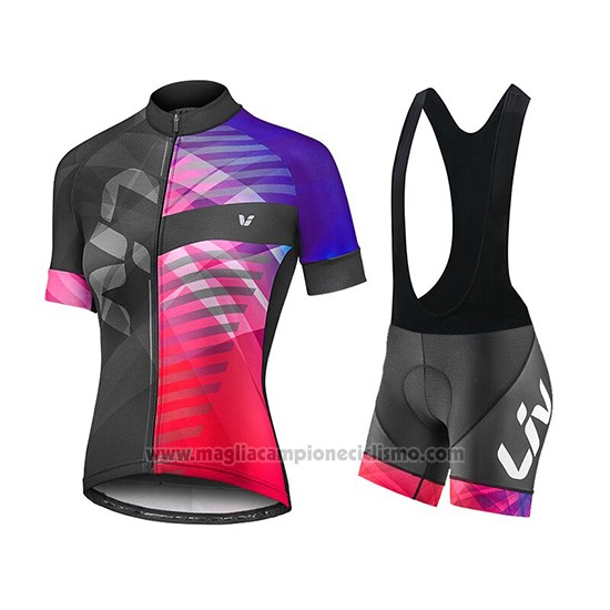 2019 Abbigliamento Ciclismo Donne Liv Viola Rosso Nero Manica Corta e Salopette
