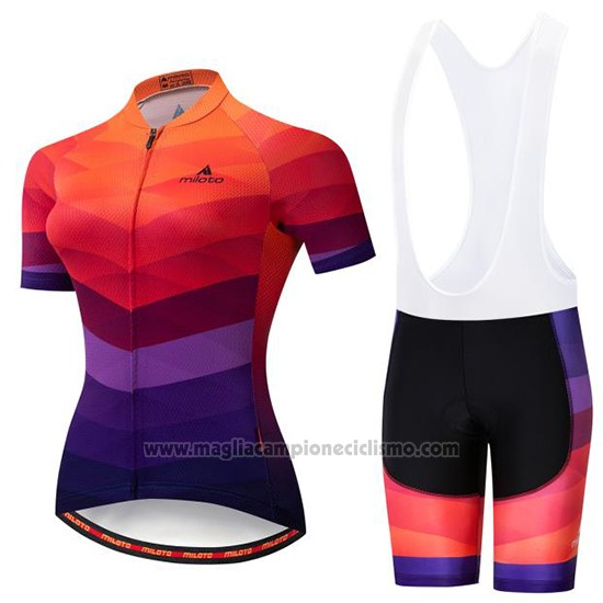 2019 Abbigliamento Ciclismo Donne Miloto Arancione Viola Manica Corta e Salopette