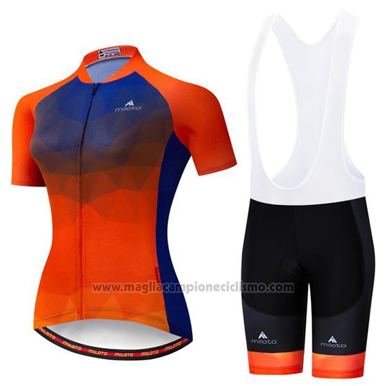 2019 Abbigliamento Ciclismo Donne Miloto Viola Arancione Manica Corta e Salopette