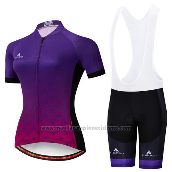 2019 Abbigliamento Ciclismo Donne Miloto Viola Manica Corta e Salopette