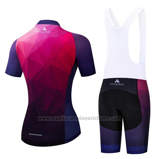 2019 Abbigliamento Ciclismo Donne Miloto Viola Rosa Manica Corta e Salopette