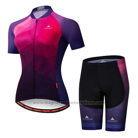 2019 Abbigliamento Ciclismo Donne Miloto Viola Rosa Manica Corta e Salopette