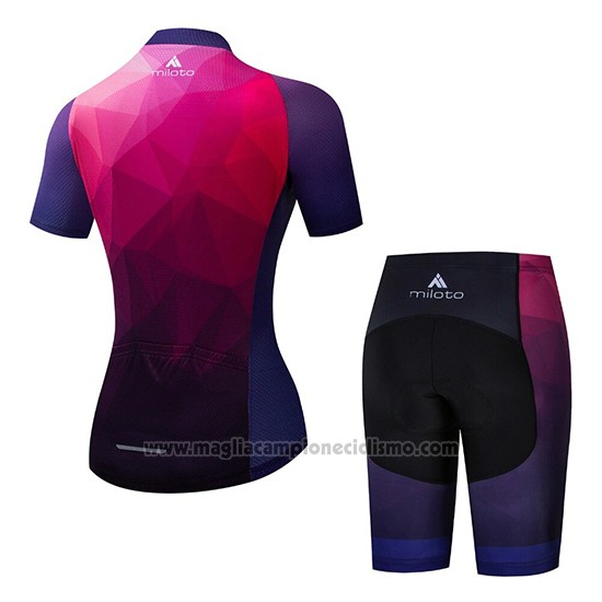 2019 Abbigliamento Ciclismo Donne Miloto Viola Rosa Manica Corta e Salopette