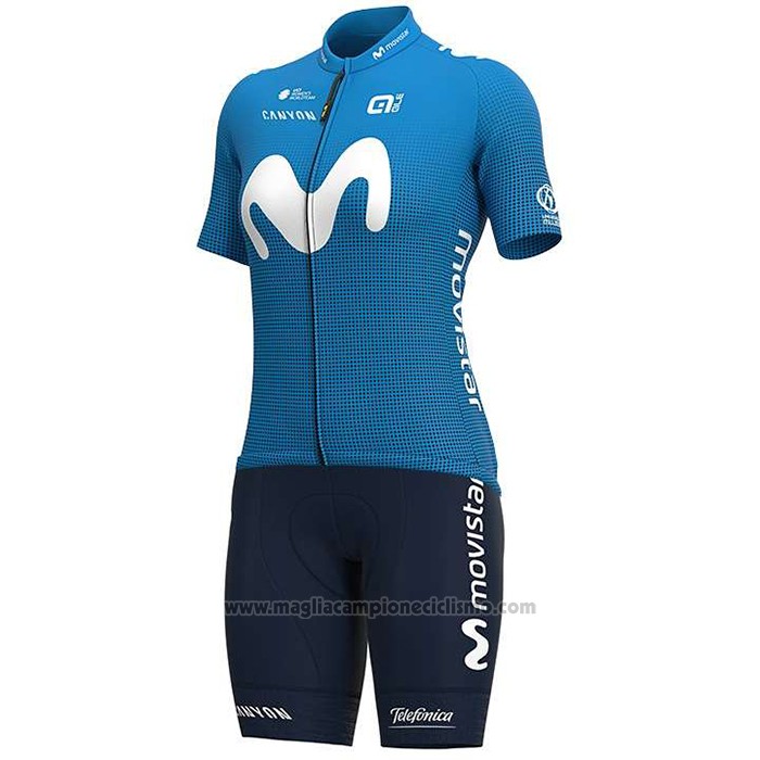 2020 Abbigliamento Ciclismo Donne Movistar Bianco Blu Manica Corta e Salopette