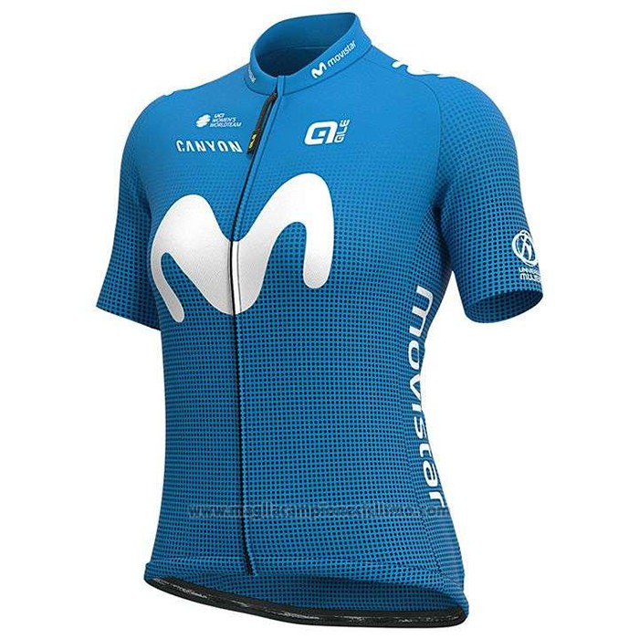 2020 Abbigliamento Ciclismo Donne Movistar Bianco Blu Manica Corta e Salopette