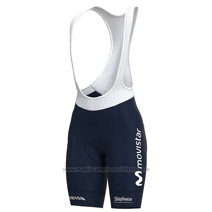 2020 Abbigliamento Ciclismo Donne Movistar Bianco Blu Manica Corta e Salopette