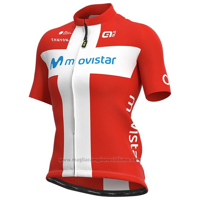 2021 Abbigliamento Ciclismo Donne Movistar Campione Danimarca Manica Corta e Salopette