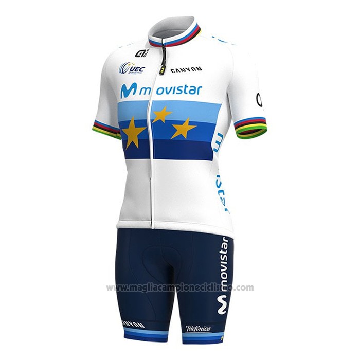 2021 Abbigliamento Ciclismo Donne Movistar Campione Europa Manica Corta e Salopette