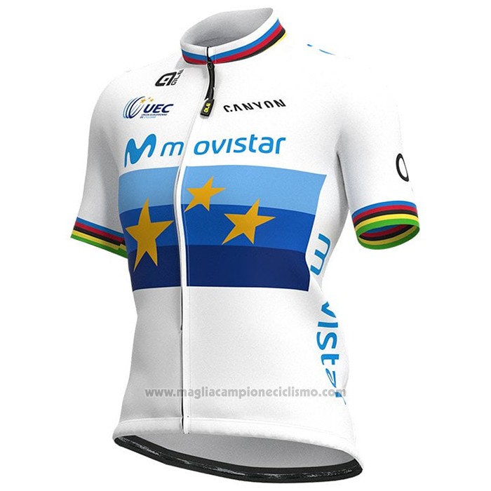2021 Abbigliamento Ciclismo Donne Movistar Campione Europa Manica Corta e Salopette