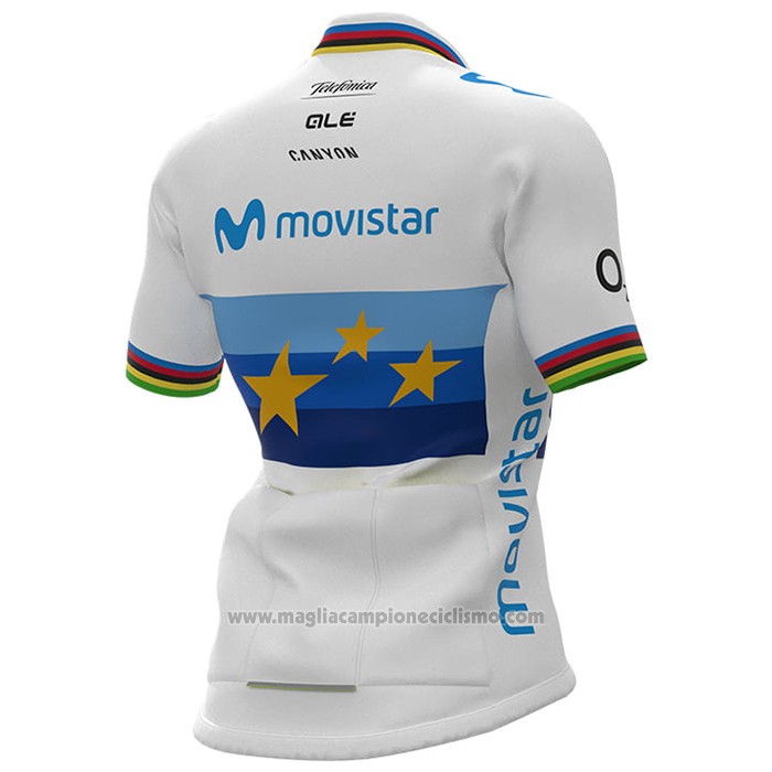 2021 Abbigliamento Ciclismo Donne Movistar Campione Europa Manica Corta e Salopette