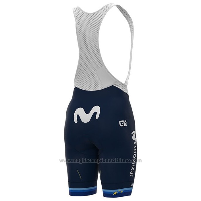 2021 Abbigliamento Ciclismo Donne Movistar Campione Europa Manica Corta e Salopette