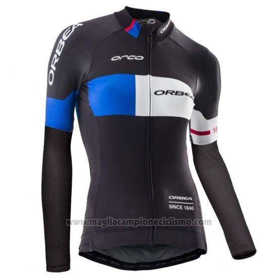 2016 Abbigliamento Ciclismo Donne Orbea Blu e Nero Manica Lunga e Salopette