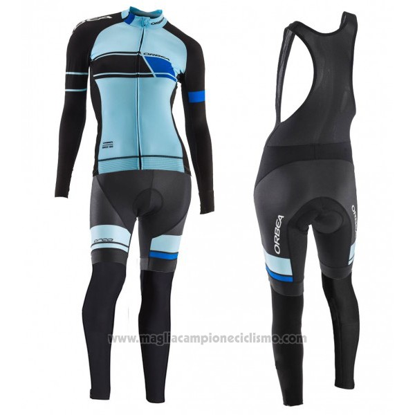 2017 Abbigliamento Ciclismo Donne Orbea Nero e Blu Manica Lunga e Salopette