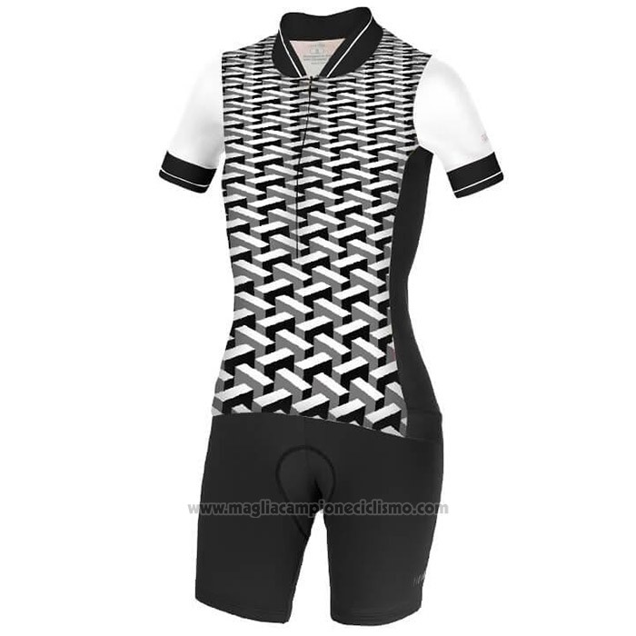 2020 Abbigliamento Ciclismo Donne RH+ Bianco Nero Manica Corta e Salopette